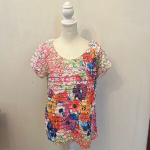 Moa Moa floral short sleeve tiered blouse Size L EUC